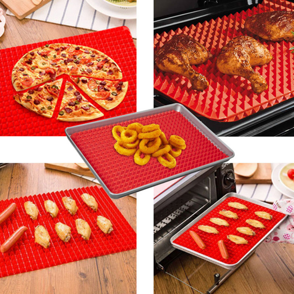 Pyramid Silicone Microwave Oven Roasting Mat Red Pyramid Pan Silicone Non Stick Reducing BBQ Mat Kitchen Baking Tray Cooking Pad