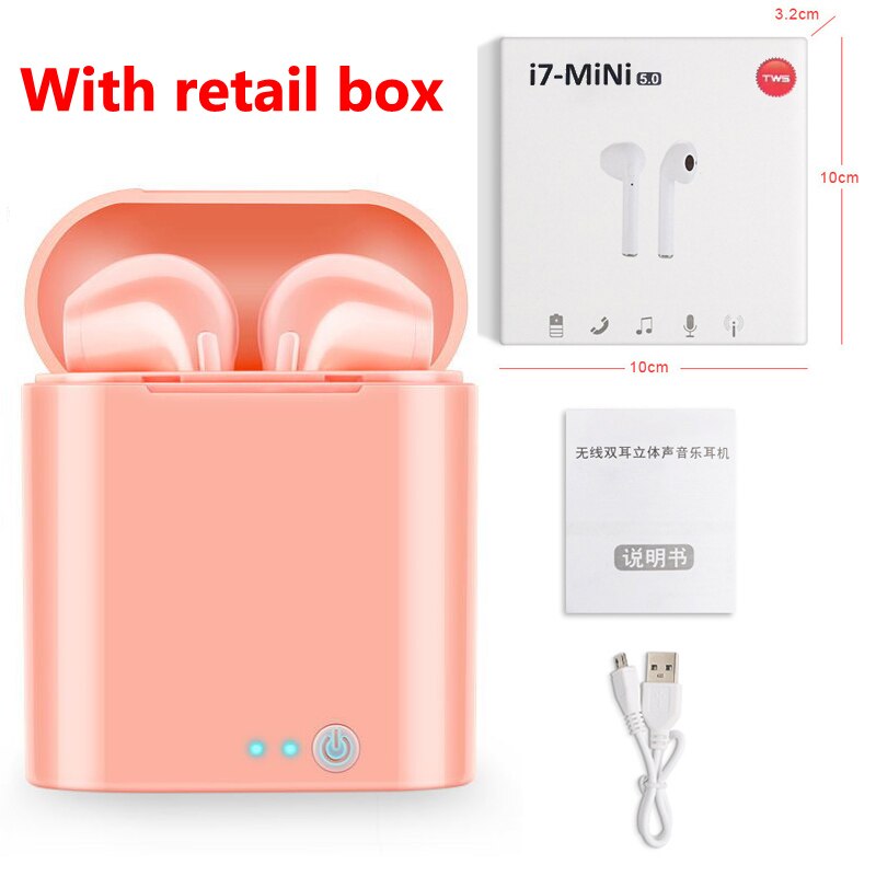 I7s Mini Portable Bluetooth Headphones Wireless Earphones With Charging Box bluetooth Earbuds upgrade Macaroon Candy colors: PINK with box