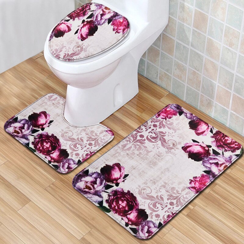 Juego de alfombrillas de baño T Purple Crocus, alfombras de baño antideslizantes, alfombra 3D de absorción de agua para decoración del hogar, 45x75cm, felpudo para inodoro
