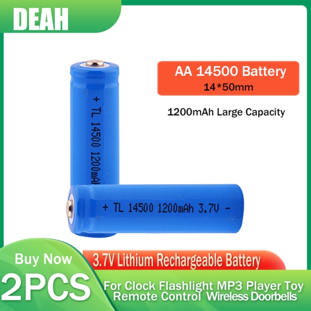 1-2pcs 14500 3.7V 1200mAh AA Lithium Rechargeable Battery For Toy LED Flashlight Remote Control Mouse Shaver AA Li ion Batteria: 2pcs