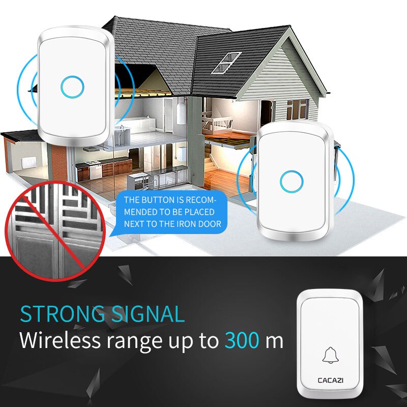 Cacazi Draadloze Deurbel 300M Remote Waterdichte 2 Knop 4 Ontvangers Intelligente Led Light Thuis Deurbel Draadloze 58 Chimes