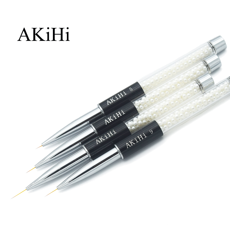 Akihi spiker tynn foringer penn uv gel maleri tegnebørster spiker Kunst linjer verktøy med hette