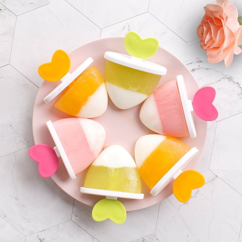 Homemade DIY Ice Cream Mold 6 Cell Heart Frozen Popsicle Lolly Maker Summer Tool X4YD