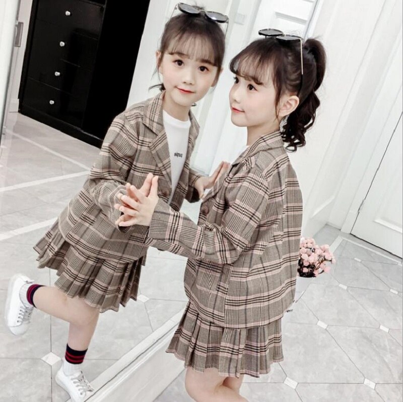 Girls' suits academy spring and autumn foreign style children's skirt two-piece crepe suit 3-12yrs wear: skrt set / 3T