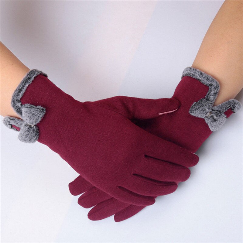 Mulheres Venda quente da Tela de Toque À Prova de Vento Ao Ar Livre Esporte Bowknot Mornas do Inverno Luvas 5 Cores Adultos Criança Luvas de Tela de Toque À Prova de Vento: Vermelho