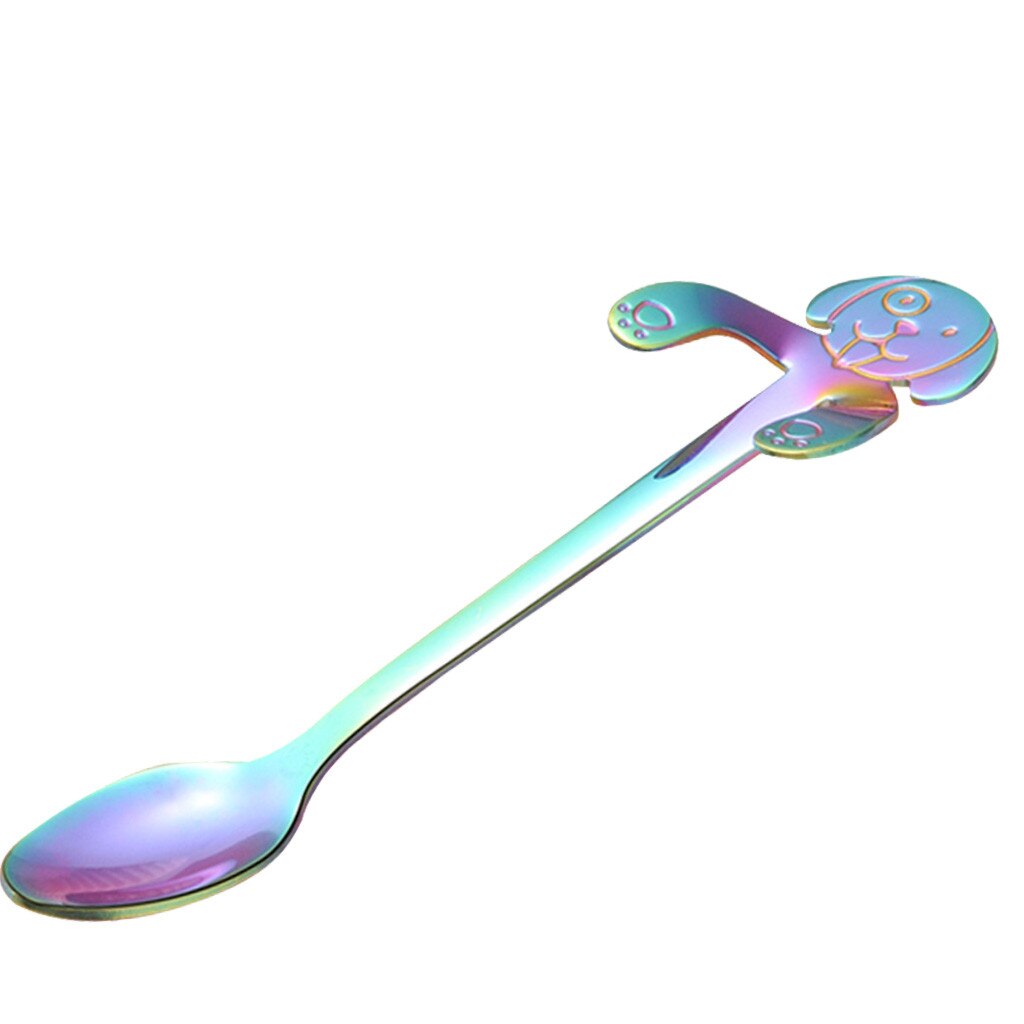 1PC Cute Dog Spoon Long Handle Spoons Flatware Coffee Drinking Tools Kitchen Gadget Stainless Steel Teaspoon Tableware HX0617: a