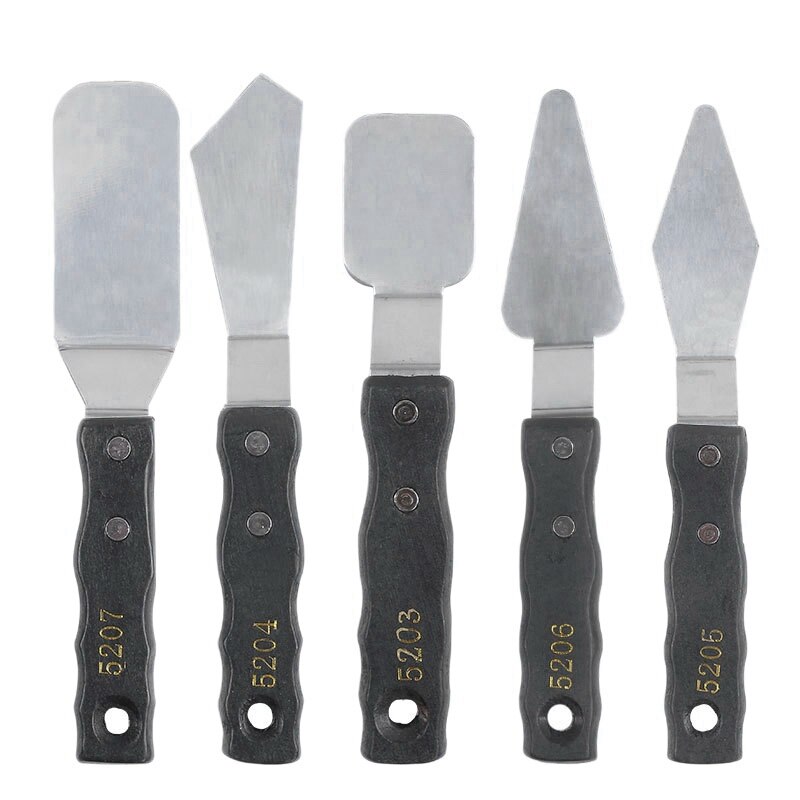 Palette Knife Painting Oil Painting Scraper Black Wood Handle Spatula Palette Knife Painting Painting Tool Set: 5 pieces