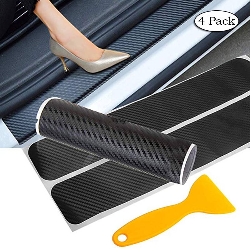 4PCS Carbon Fiber Car Door Sill Stickers Auto Scratch Protector Decals Car Tuning Accessories For Ford Focus 2 3 1 MK2 MK3 MK1