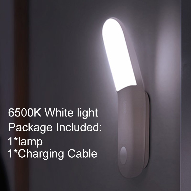Baseus luz de noche LED inteligente PIR inteligente Sensor de movimiento lámpara LED USB recargable dormitorio armario Baño Luz De noche magnética: Y White light
