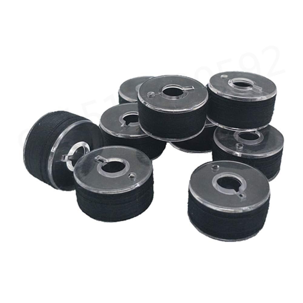 Bobinas de coser de poliéster negro, bobina de plástico transparente y abrazaderas de bobina, accesorios para máquinas de coser, 36 Uds.