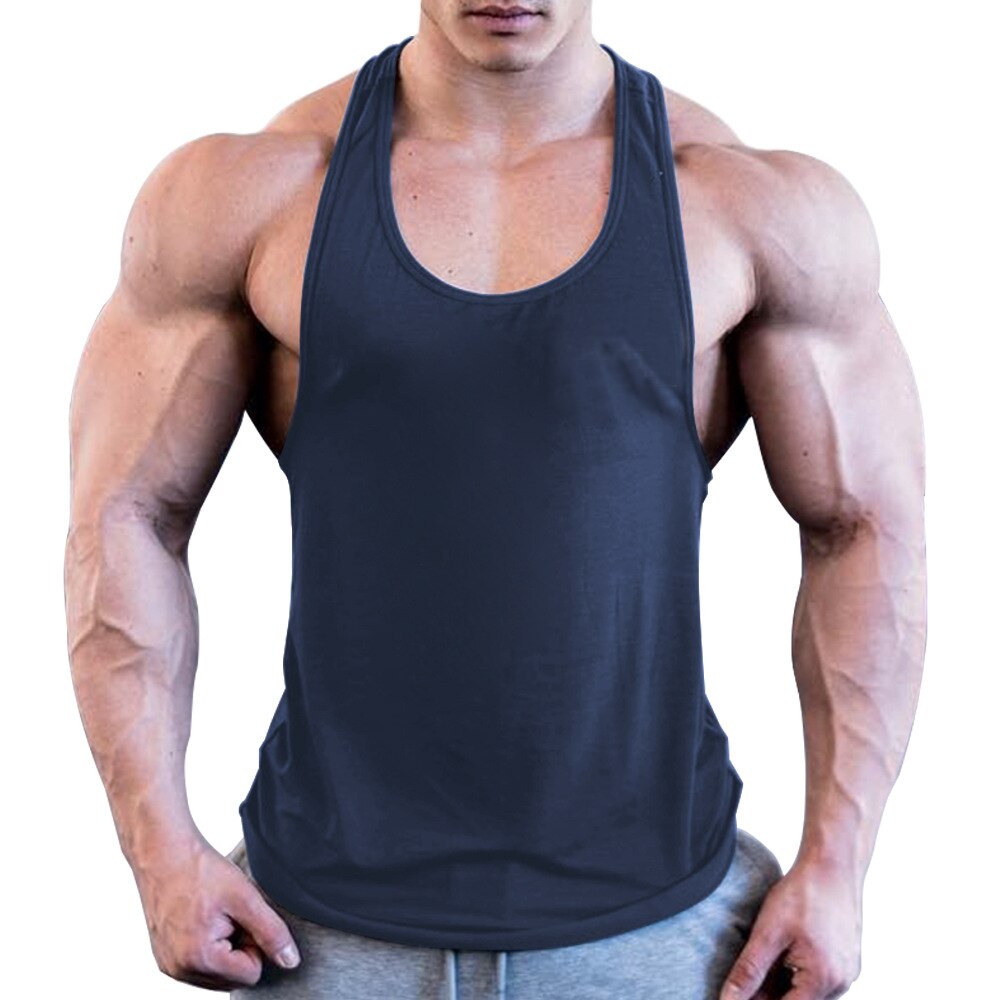 Gym Mannen Spier Mouwloos Shirt Tank Top Bodybuilding Sport Fitness Workout Vest: Marineblauw / M