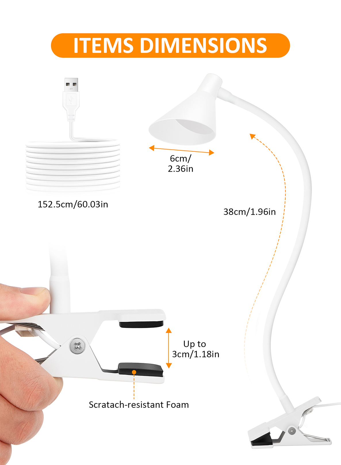 Lampada da lettura, lampada con morsetto USB per bambini che legge il libro a letto di notte, piccola lampada da scrivania a LED con clip a collo di cigno regolabile