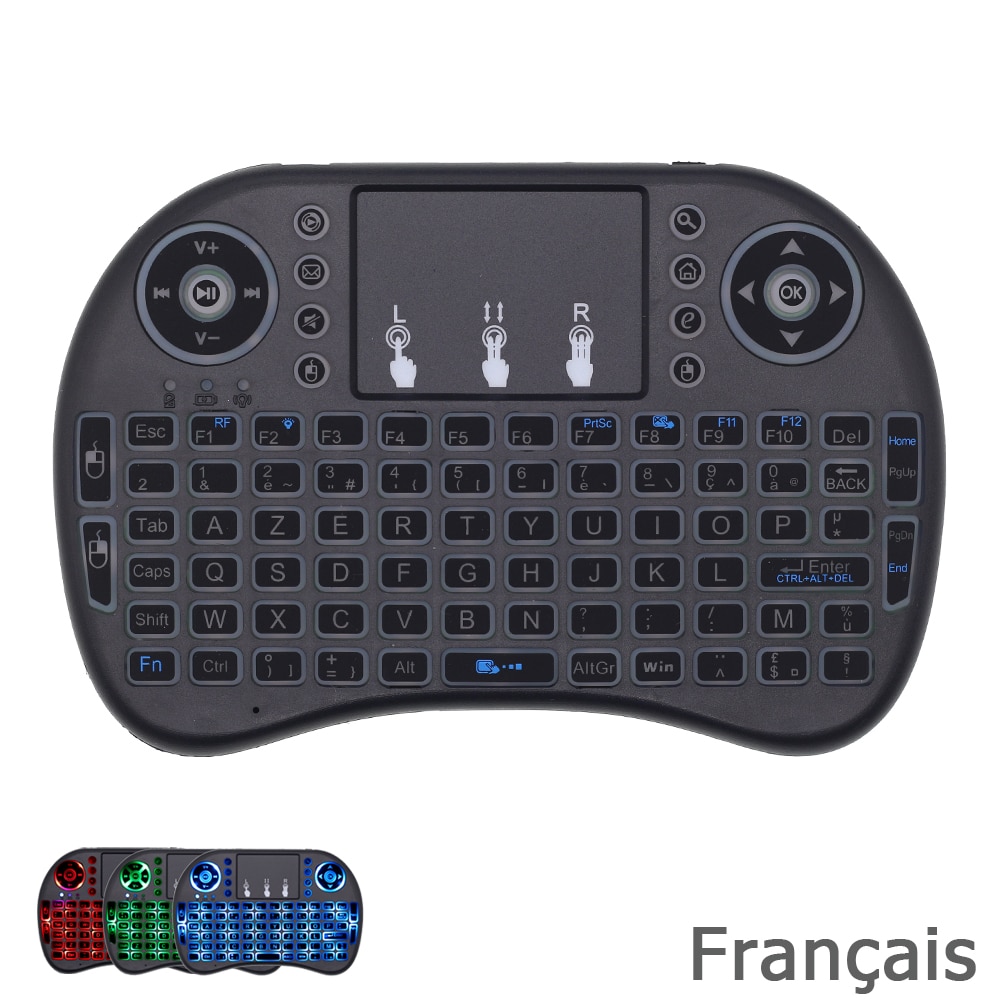 I8 RGB Backlit Franse Toetsenbord 2.4G Mini Draadloze Toetsenbord met Touchpad Muis voor Android TV Box, mini PC, H96 TV Box, AZERTY