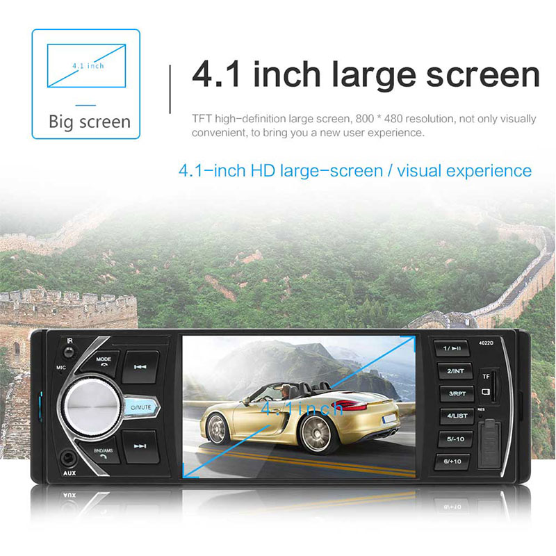 Autoradio 4.1'' Car Radio 1Din Audio Stereo FM Bluetooth Steering Wheel Remote Control Intelligent Dynamic Reverse Camera