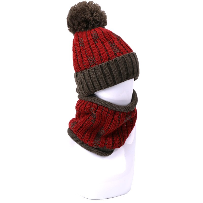 Vinter varm beanie hat tørklæde sæt kvindelige hatte med foring udendørs strik tyk vindtæt kvinder ring tørklæde pompon hat to-delt sæt: Jeg