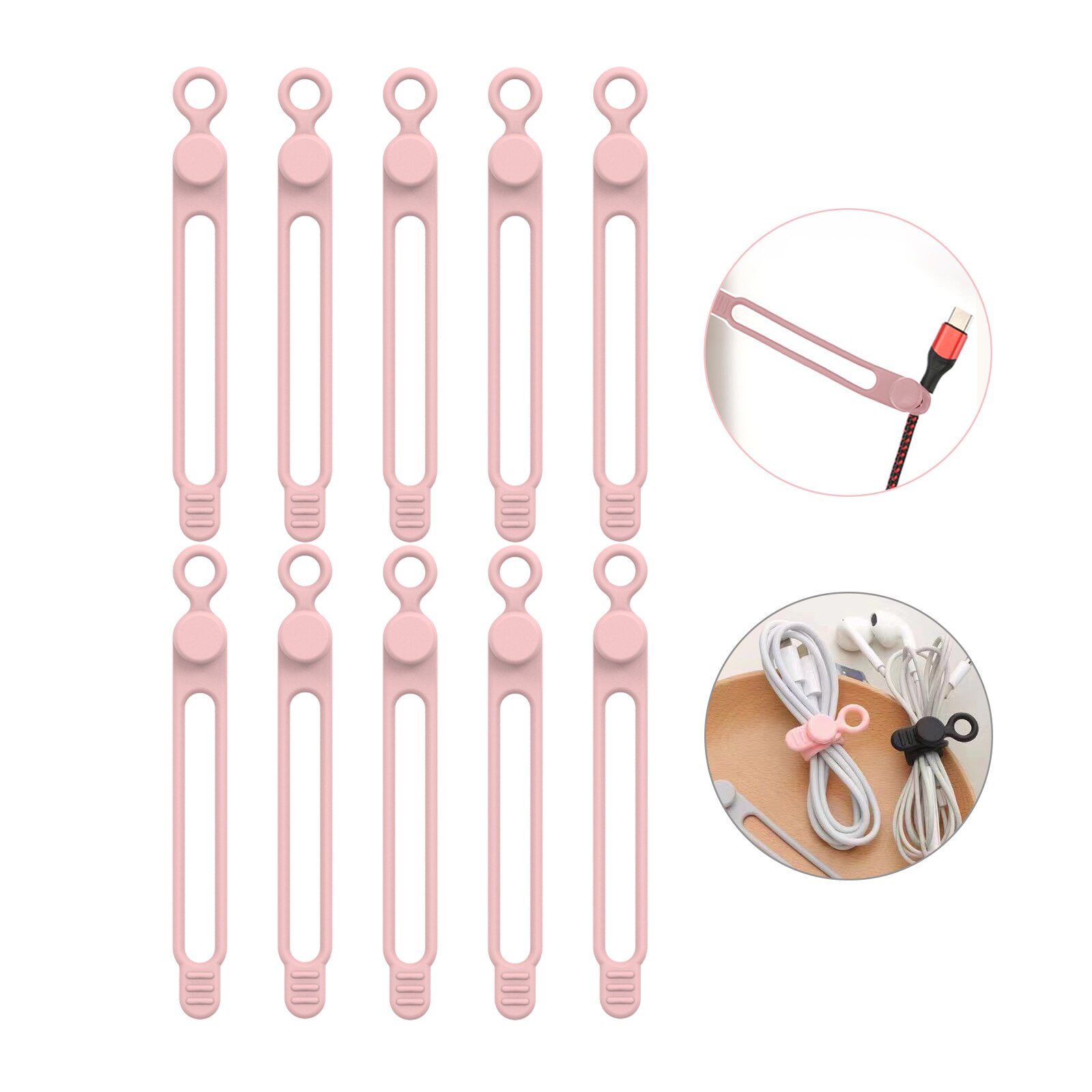 UMUST Bridas para cables de silicona, organizador de cables, correas para cables, bridas para cables reutilizables, organizador de cables de viaje, bonita brida elástica, bridas para cables: Rosa