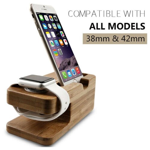 Bamboe Opladen Dock Charger Houder Stand Voor Apple Horloge iWatch iPhone Mobiele Telefoon Houder