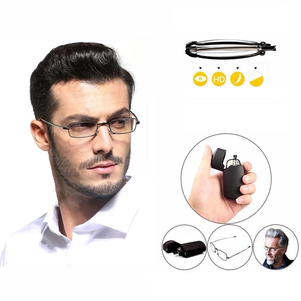 IENJOY Folding Reading Glasses For Men Women With Case MINI Reading Glasses Men Women Small Glasses Frame Metal Glasses