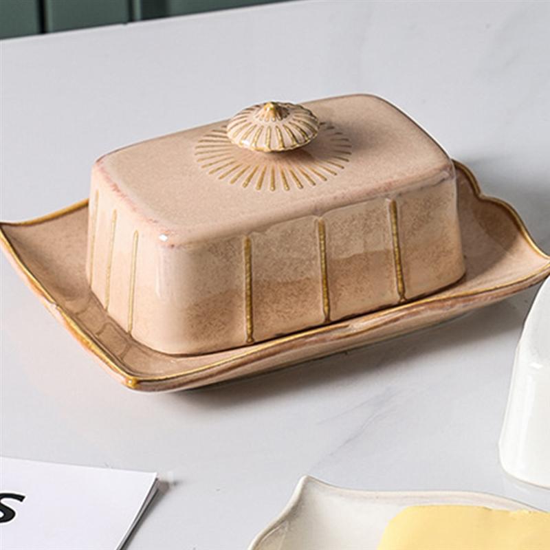 Ceramic Butter Sealing Box Butter Plate Container Cheese Server Storage Keeper Tray Food Serving Dish Kitchen Tools