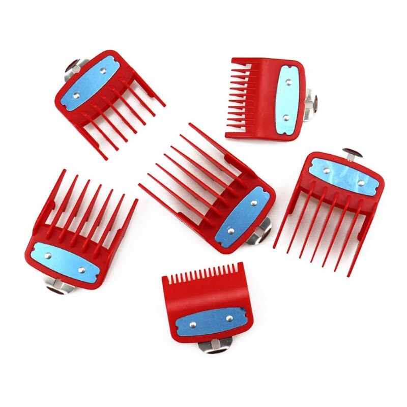 Conjunto de Peine guía para barbería, 6 uds., accesorio para Maquinilla de peluquería, limitador de corte de pelo: Rojo