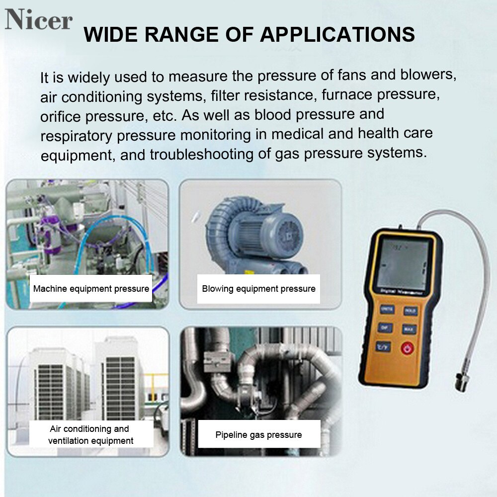 Manometer Gas Pressure Tester Digital Air Pressure Meter Differential Gauge HVAC Gas Tester 12 Selectable Units Of Measure