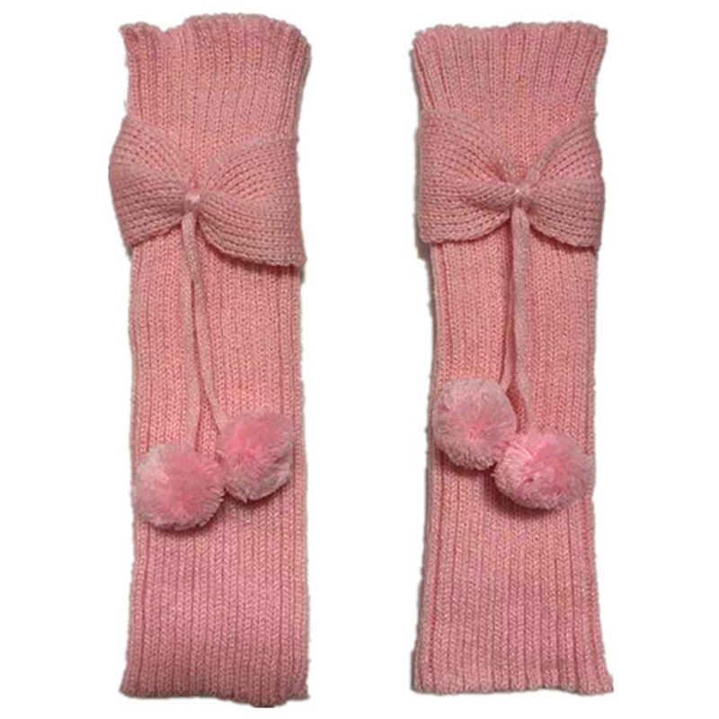 Scaldamuscoli Bowknot per bambini invernali per bambini maniche a pompon lavorate a maglia coprigambe moda ginocchiere per bambini