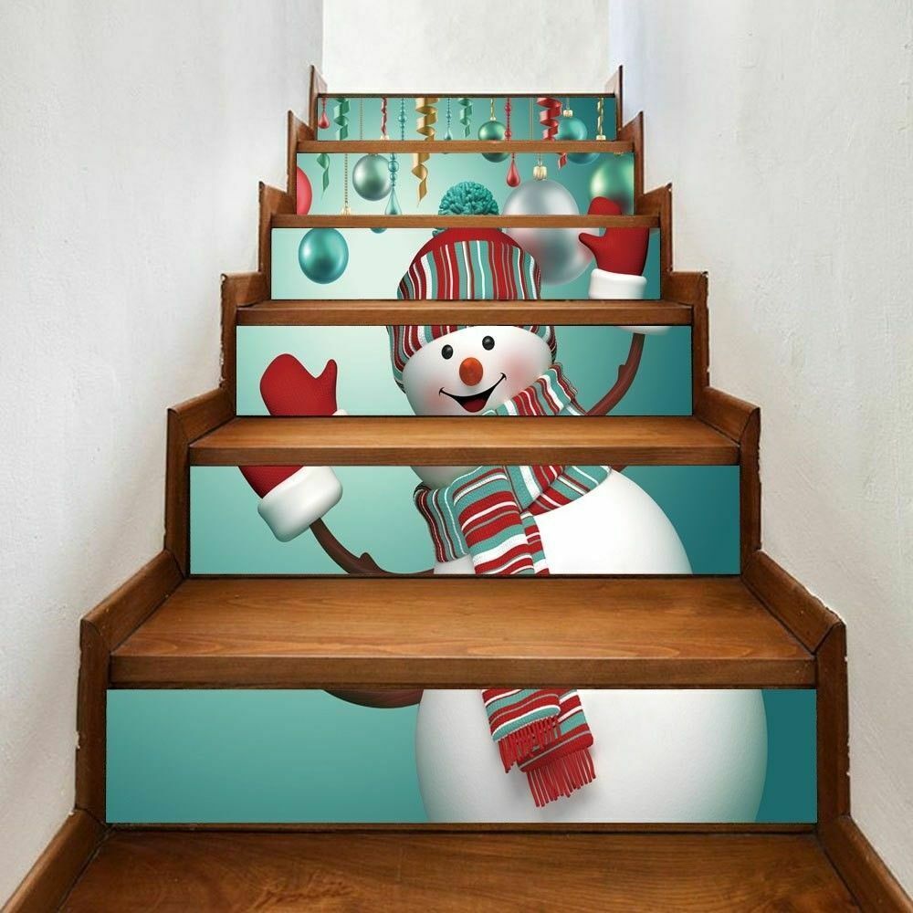 3D árbol de Navidad 5 elevadores de escalera decoración foto escalera Mural vinilo adhesivo autoadhesivo pared DIY inicio escalera Mural calcomanías: Snowman