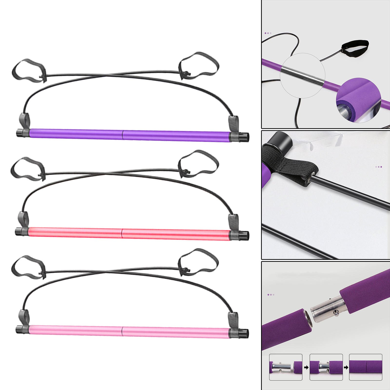 Pilates Exercise Bar Gym Workout Stick with Resistance Band Body Building Puller Yoga Rope Fitness Sport Pilates Bar