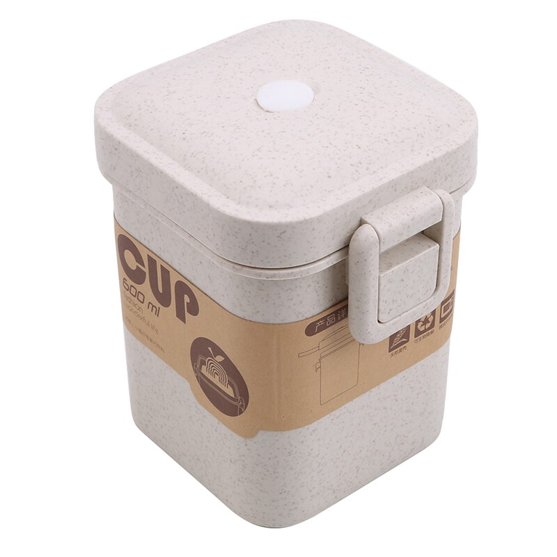 Taza de sopa de paja de trigo Multicolor Anti-escaldado microondas cuadrado hebilla sellada sopa tanque cocina vajilla: beige