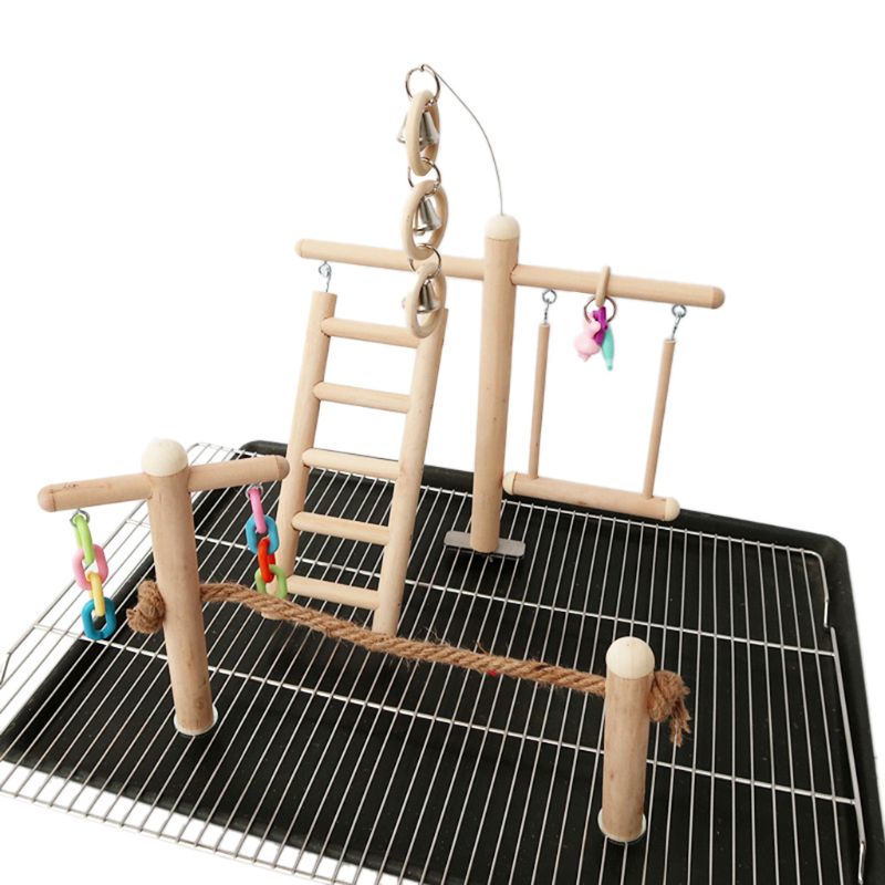 Bird Cage Stand Play Gym Perch Playground Wood Par... – Grandado - Parrot Climbing Gym Equipment For Sale