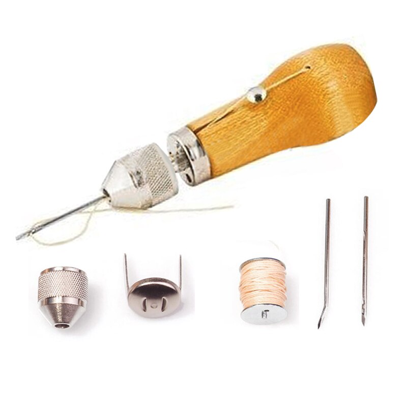 1 set gör-det-själv-lädersyverktyg läderhandsymaskin vaxad tråd för läderhantverk kantstickning bältesremsor verktyg: D