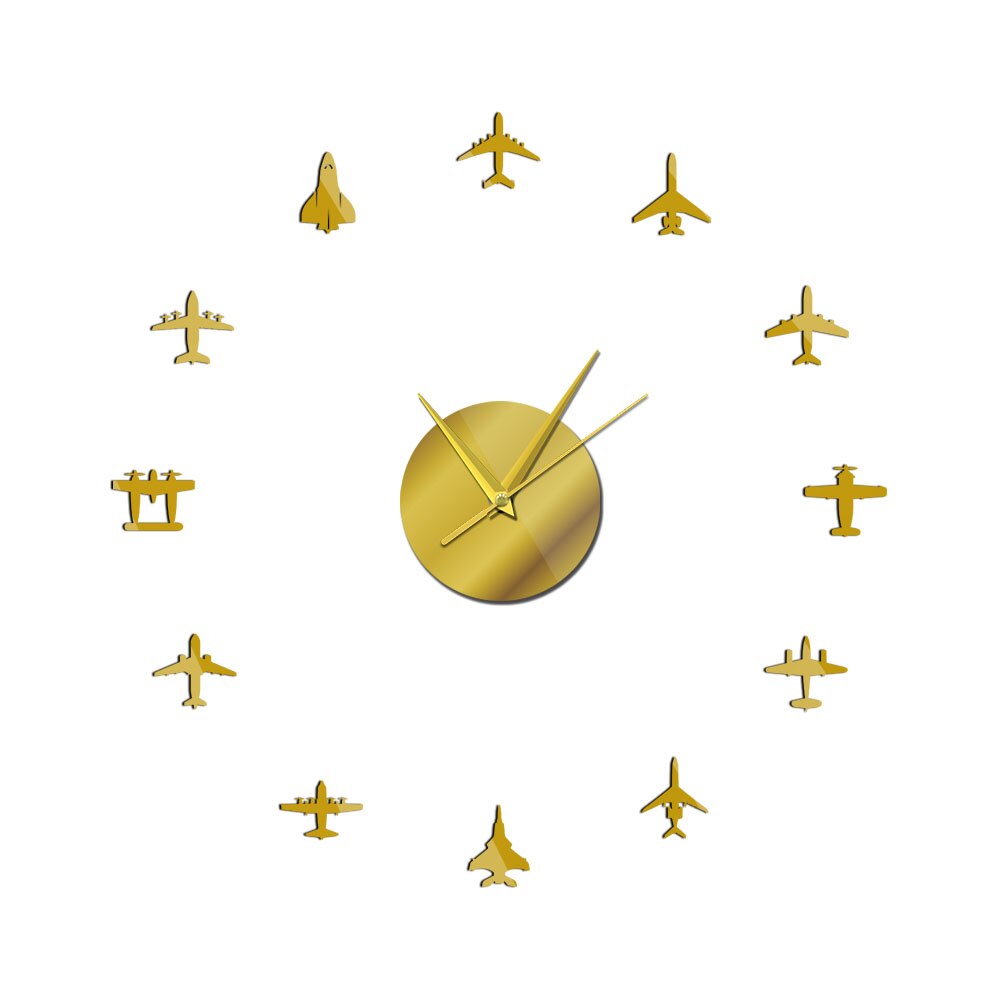 Pilot Airplane Contemporary Wall Clock Silent Quartz 3D Mirror Effect DIY Wall Art Modern Fly Plane Fighter Jet Klok