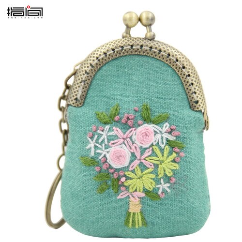 Embroidery Purse Making Kits Purse Frame Kiss Clasp Lovely Fowers Sewing Stitching Handmade Purse Girl: 3
