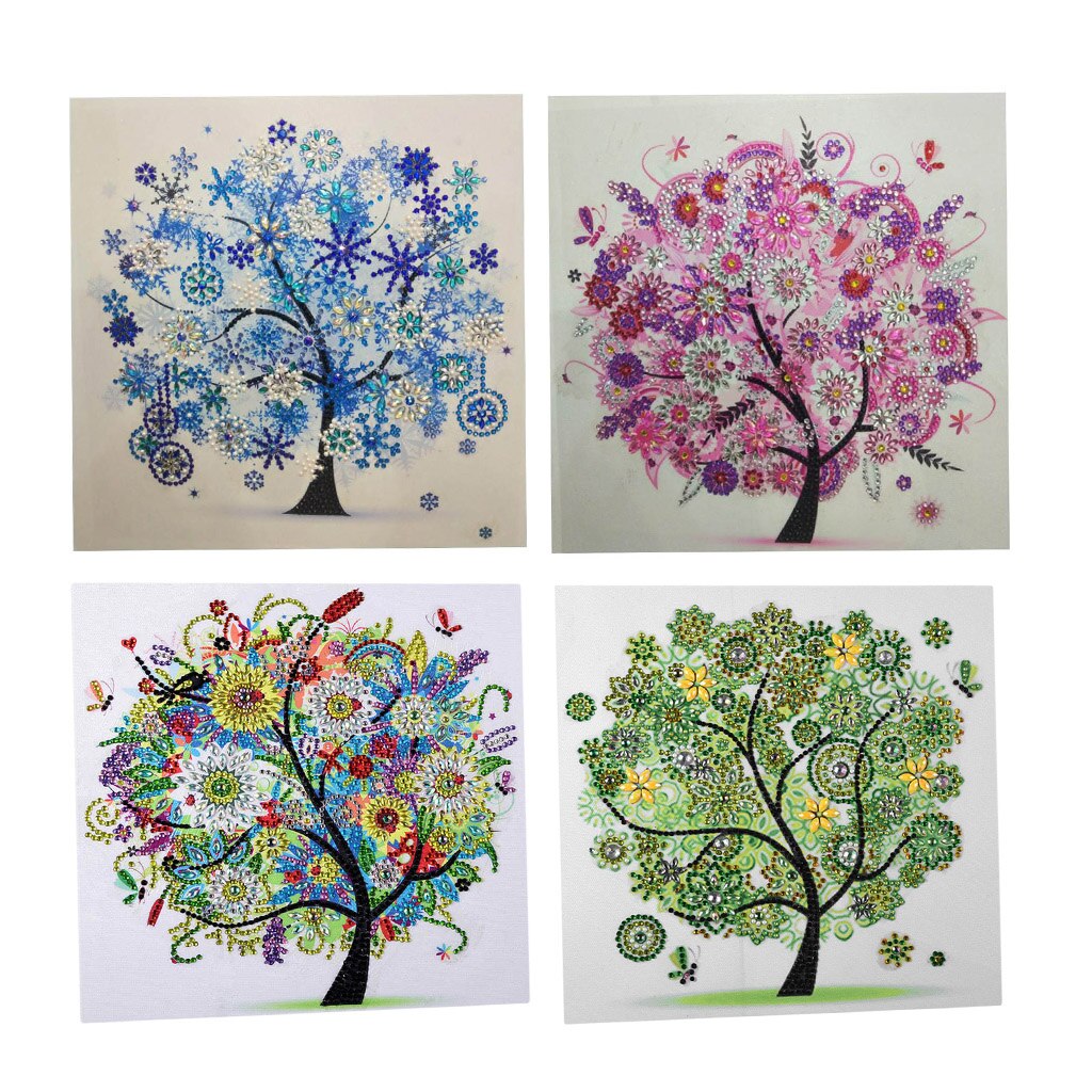 4pcs DIY Diamond Painting Four Seasons Tree Special Shaped Diamond Cross Stitch Kits Crystal Rhinestone Picture Arts