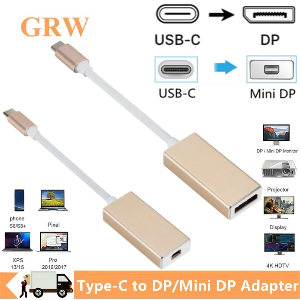 Adaptador USB-C a Mini DP Cable tipo c a DP Cable convertidor USB tipo C a DisplayPort Plug and Play para MacBook Air MacBook Pro