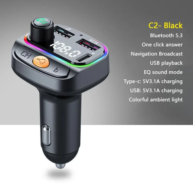 El mejor transmisor FM Bluetooth 5,3, modulador de Radio auxiliar manos libres para coche, reproductor MP3 con adaptador de carga rápida, accesorios para automóvil,: Blanco