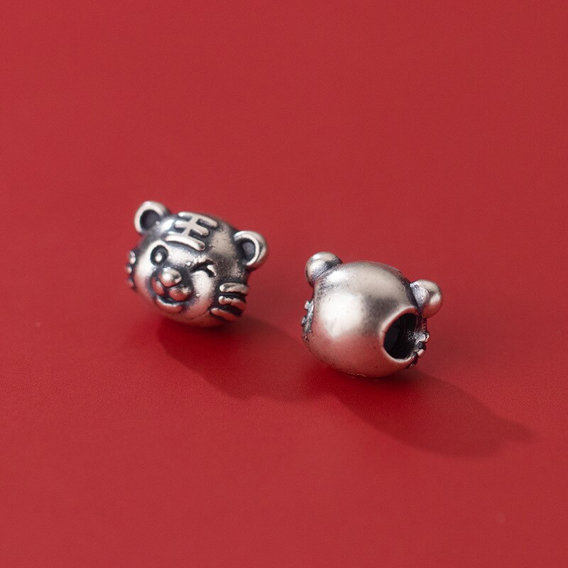 Meetsoft na moda s925 prata esterlina afligido tigre bebê encantos de diy feito à mão para animal ano pessoa transporte da gota