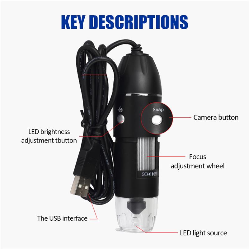 1600X Digital Microscope Portable Handheld Electronic Microscope With Lift Stand X4 USB Zoom Camera Magnifier For MAC Android PC