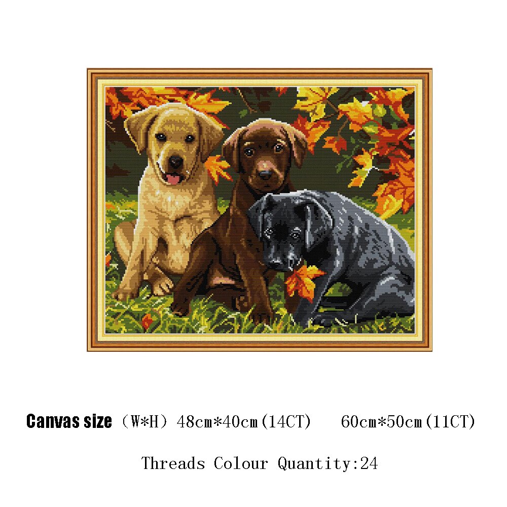 Huacan broderi korsstygn hund djur kit vit duk heminredning handarbetsset 11ct 14ct diy: 14ct tom duk