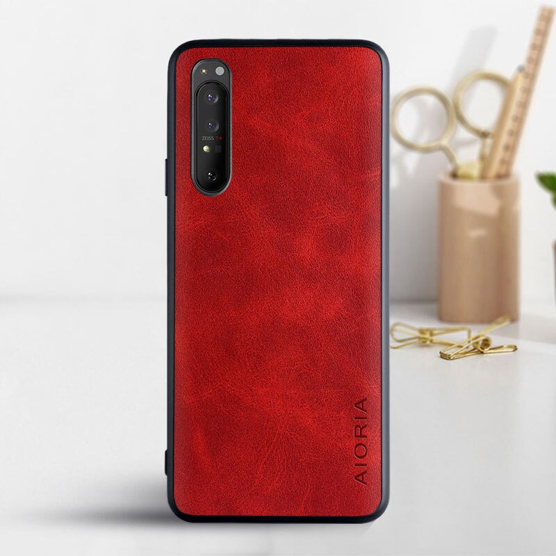 Pokrowiec na Sony Xperia 1 III funda luksusowa skórzana w stylu klasyczny z miękką obudową robić sony xperia 1 iii pokrowiec coque capa biznes hoesje: czerwony
