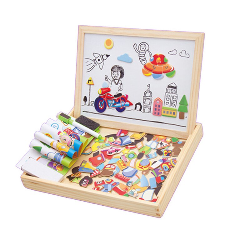 100+Pcs Wooden Toy Magnetic Puzzle Toys Children 3D Metal Puzzle for Kids Tangram Drawing Board Learning Wood Toys Baby Oyuncak: 3