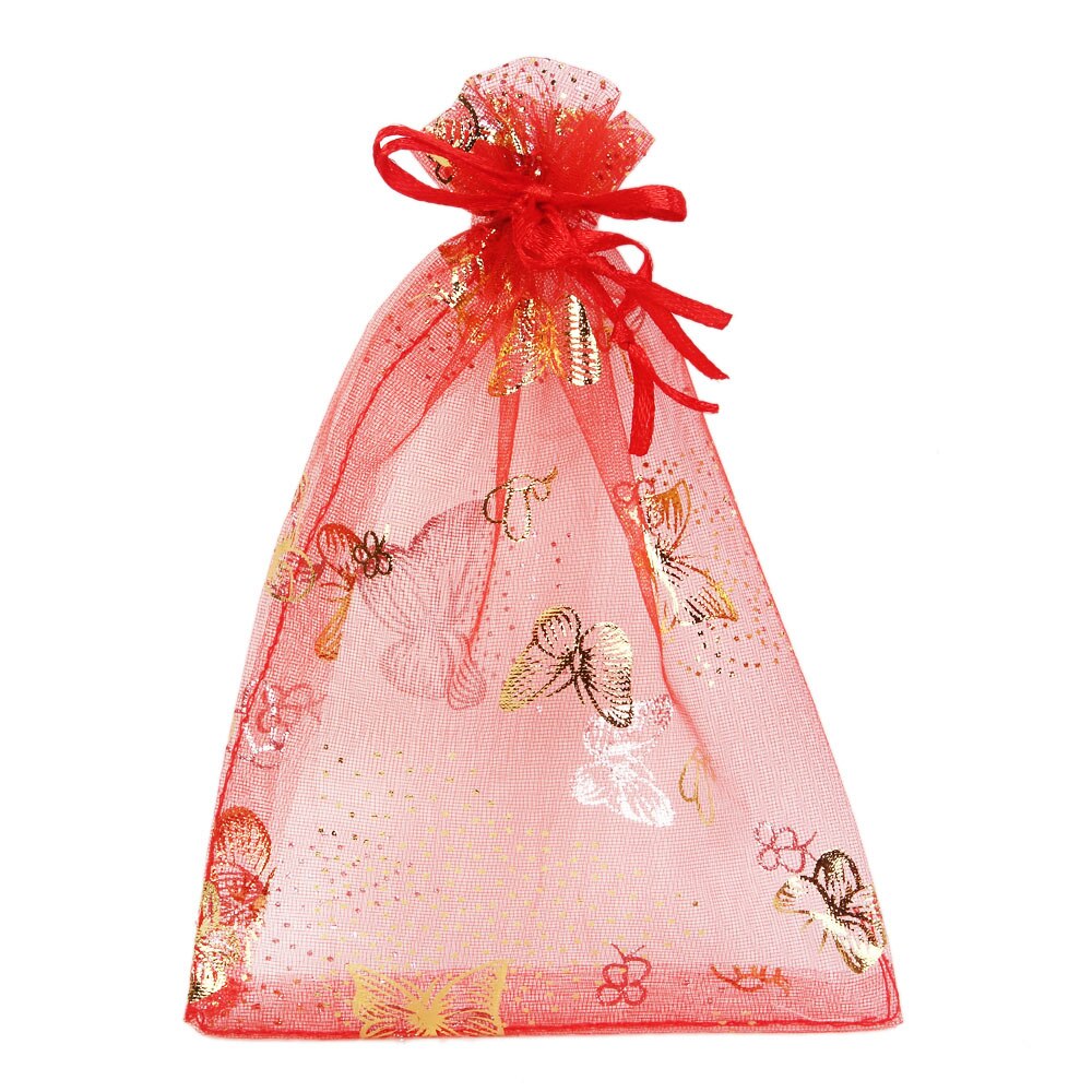 7 colors 50pcs/lot Organza Bags Strap Drawstring Candy Pouches Jewelry Packaging With Butterfly 9x12 11x16 cm: D / 9x12 cm