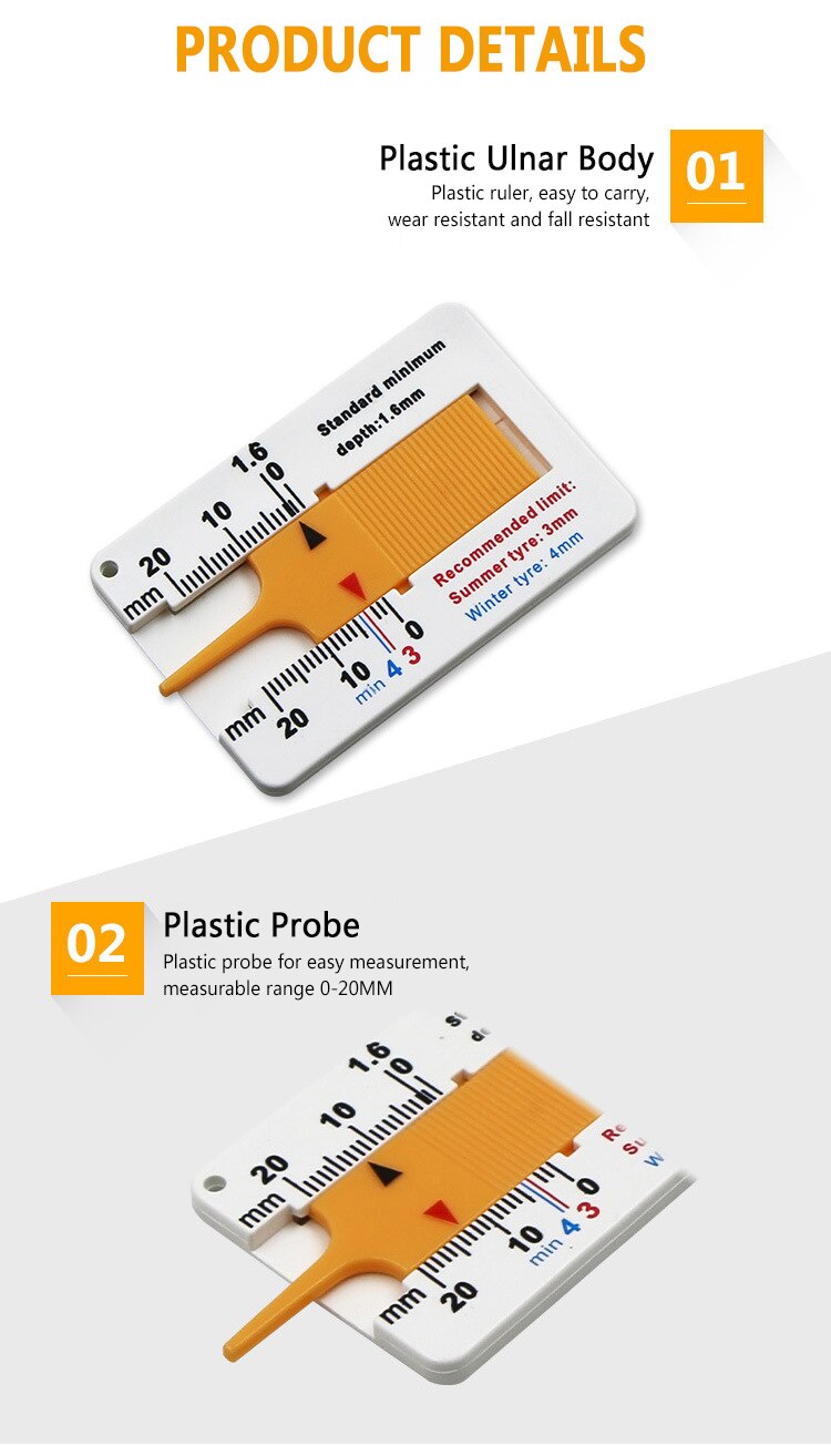 Medidor de profundidad del dibujo del neumático Medición de llanta medida de profundidad de rueda de coche 0 ~ 20mm venta en EE. UU. Piezas de neumáticos Wheels accesorios de coche