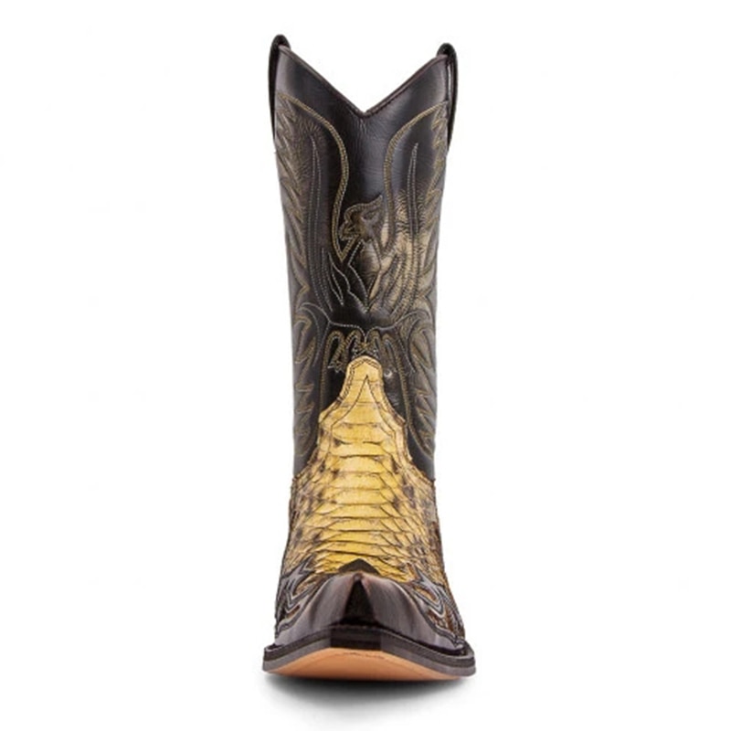 Python Western Boot Colorblock Embroidery Men Boots Modern Shoes A66