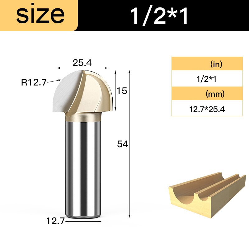 Houtbewerking Core Box Ronde Cove Neus Bit Hardmetalen Cnc Groef Gereedschap 1/2 1/4 Shank Frezen Voor Hout Frezen cutter