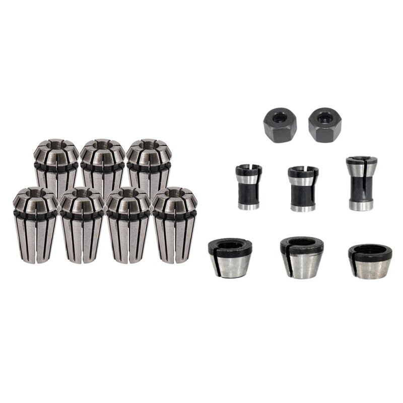 7Pcs 1-7mm ER11 Collet Chuck Tool Bits Holder Spring Collet with 8 Pcs Router Collet Set Chuck Heads Adapter: Default Title