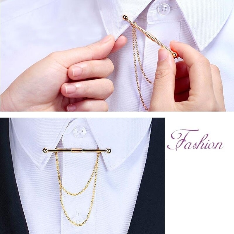Classic Men's Shirt Collar Clip Bars Brooch Collar Pins Chain French Collar Pin Chain
