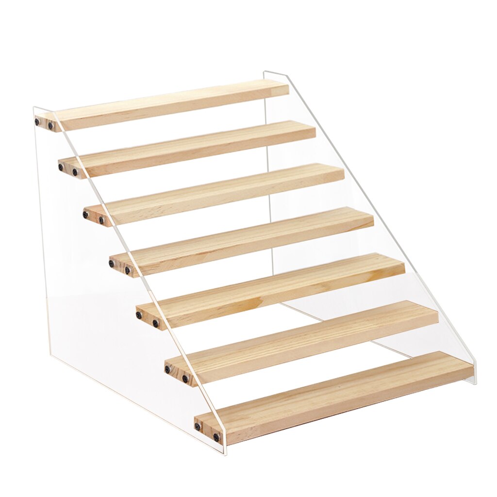 Acrylic Display Riser Wooden Rack Stand Clear Doll Toy Organizer Jewelry Showcase Displays Shelf: 30.5x37.8x28.7cm