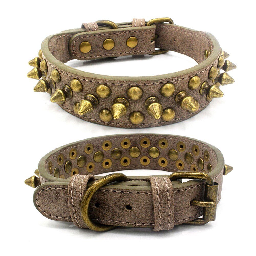 Hond Kraag Lederen Punk Spiked Studded Rivet Halsbanden Ronde Spikes Duurzaam Pet Producten voor Kleine/Medium/Larges honden XS-XL: Grey / L