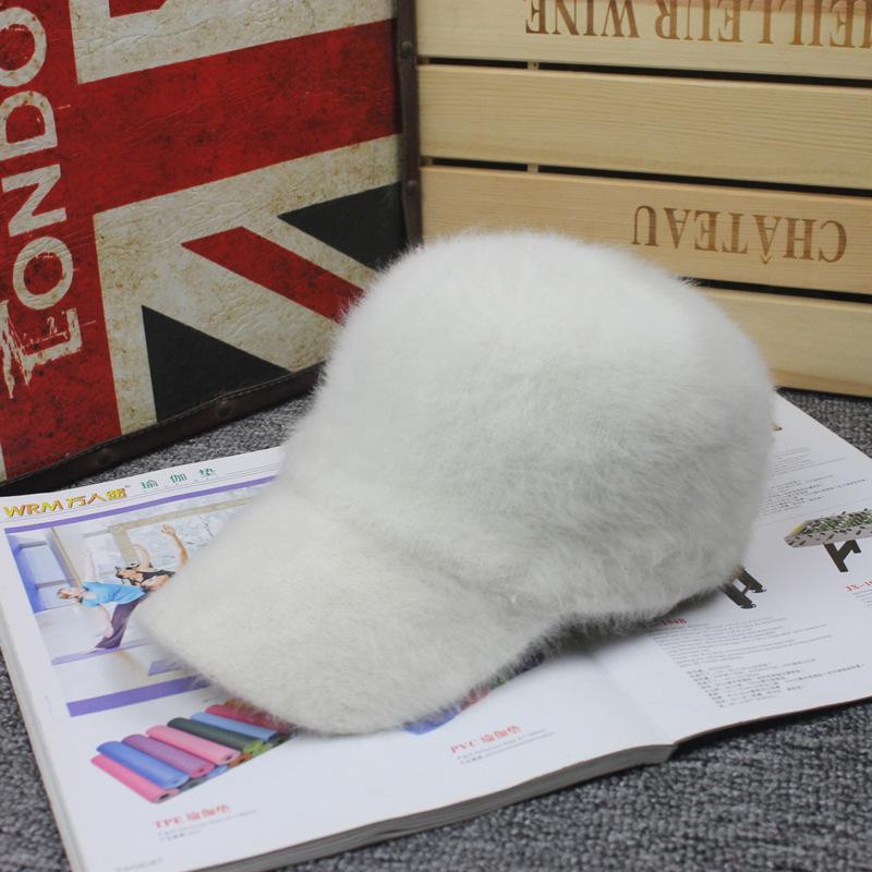 Kvinnor basebollhatt nylon kanin hår fast höst vinter snapback kepsar tjejer utomhus gata casual varm hip hop mujer: Mjölkvitt